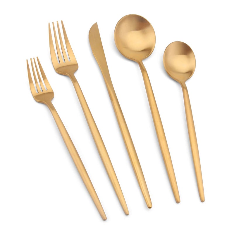 Vanys Matte Gold Silverware Set, Vanys 20 Piece Stainless Steel Cutlery Flatware Set, Kitchen Utensil Sets for 4, Tableware With Knife Spoons And Forks Set, Satin Finished Polished - Image 1